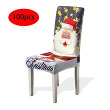 1/4/6/100pcs Christmas Print Stretch Chair Covers, Home/Hotel/Restaurant/Dining Chair Slipcovers, Cartoon Holiday Decor - Multicolor - View 24