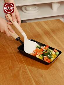 Spatule large en silicone avec manche en bois, pelle antiadhésive pour crêpes, poissons, œufs, biscuits, omelettes, flexible pour ustensiles de cuisine antiadhésifs (noir)