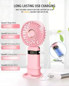 NetHong New Protable Foldable Hanging Handheld Fan Mini Digital Display Outdoor Small Fan Summer Cooling UK - Pink - View 4