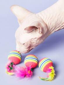 PETSIN 1-6 件猫玩具互动彩虹球带羽毛 - 彩色 - 查看 5