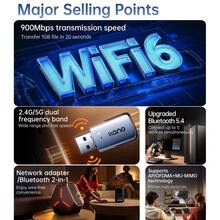 Llano Wifi6 适配器无线适配器 9000Mbps USB WiFi 2.4G 和 5G 网卡适用于 PC 电脑 USB WiFi 适配器 USB 以太网 WiFi - 銀色 - 查看 2