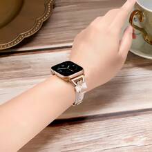 Luxury Leather Band Compatible With Apple Watch 38mm 40mm 41mm 42mm 44mm 45mm 46mm 49mm, Women's Compatible With Samsung Galaxy Watch 7 6 5 4 FE 40mm 44mm 45mm/Galaxy Watch 6 4 Classic 43mm 47mm 42mm 46mm/3 41mm/Active, 20mm Fashion Slim Thin Dressy Strap For Women Four-Leaf Clover Diamond Inlay Strap - Starlight Powder - View 4