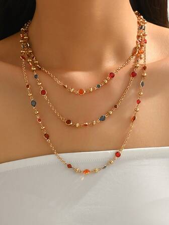 1pc Elegant Personalized Bohemian Baroque Imitation Pearl Multicolor Resin Block Gold Geometric Metal DIY Handmade Women's Y-Shaped Pendant Tassel Necklace, Specially Designed For Party, Holiday, Wedding, And Formal Events. Please Note That Due To The Handmade Nature, The Size, Color, And Sequence Of The Resin Blocks May Vary Slightly, Which Is A Normal Phenomenon And Does Not Affect The Overall Aesthetics. Please Feel Free To Purchase.