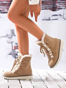 Women's Fashion Personalized Winter Boots For Women Cute Spicy Girls Mid-Length Snow Boots, Comfortable And Warm, Women's Multifunctional Faux Suede Skate Sole Ankle Boots Women Boots, Suitable For Warmth, Autumn And Winter, Spring Shoes, Spring Break, Easter, Mother's Day Gift. Boots
