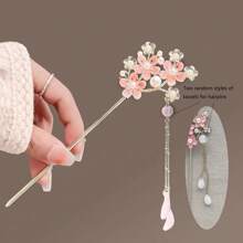 1 件彩色水钻花蝴蝶树枝仿珍珠流苏金属发夹，优雅花卉日常发饰，发饰，发饰，发夹，发髻延长器，发夹，发髻发片，发型夹，度假装女士 - 銀色 - 查看 4