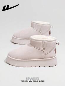 WARRIOR 1 Pair Women's Warm Thick Snow Boots, 2025 Autumn/Winter New Arrival, Tube Design, Thick Sole, Fashionable Short Tube Boots, Slip-On, Outdoor Winter Shoes