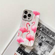 Estuches y cubiertas protectoras de imitación para teléfono con orificios grandes y un patrón de flamenco lavado con tinta, compatibles con las series 16 Pro, 16, 15 Pro, 14, 14 Plus, 14 Pro, 13, 13 Pro, 12 Pro y 11/11 Pro. Regalos Cumpleaños Y Celebraciones. - Blanco - Ver 7