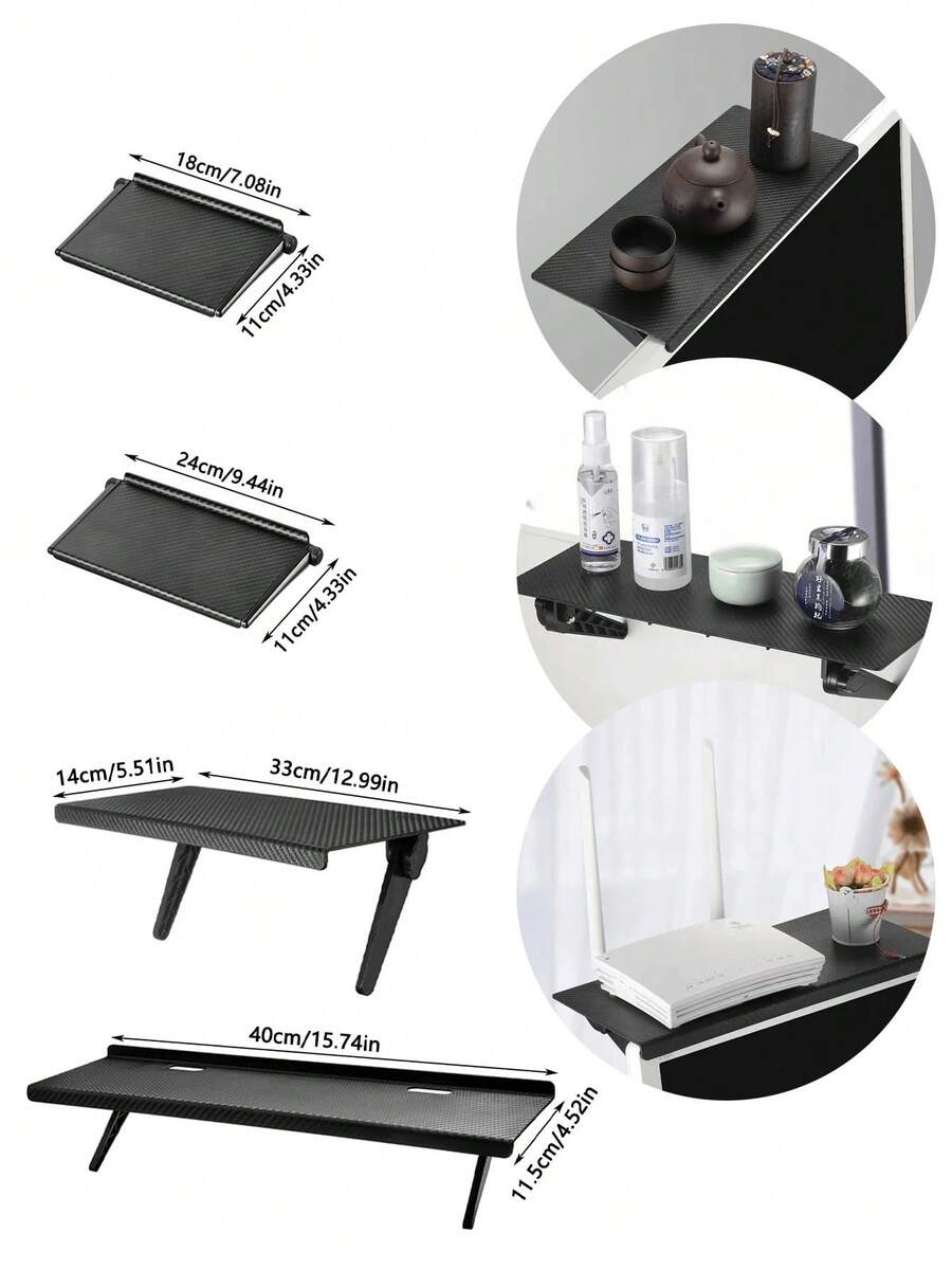 1PC Foldable Computer Monitor Storage Rack Adjustable Tv Top Storage Rack, Monitor Storage Shelf, Desktop Display Stand, Router Storage Rack, Home Organizer - Black - View 1