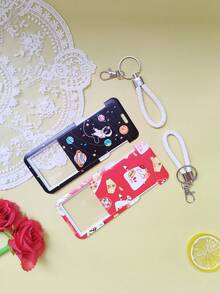 2Pcs/Set Card Cover For Attracting Wealth Cat Astronaut Cute Simple Durable Sliding Cover Multifunctional Hanging Rope Plastic Access Card Classic Cartoon Protective Cover