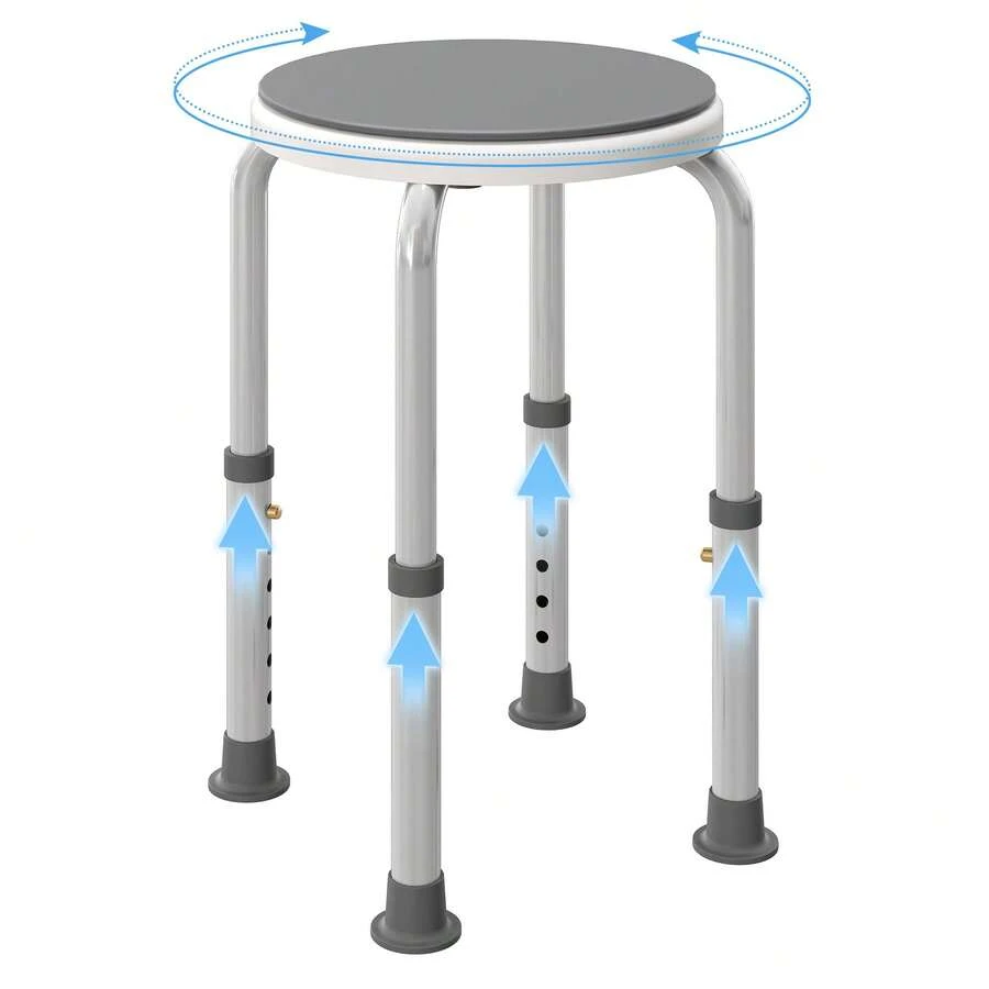 HOMCOM 360° Swivel Seat Bath Shower Stool, Adjustable Height Shower Chair With Aluminium Frame Non-Slip Feet Chair Support Home Assistance, Grey - Grey - View 1