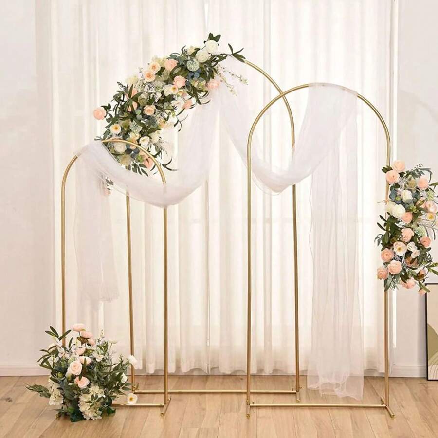 3 Pack Metal Arch Backdrop Stand(7.2FT/6.6FT/6FT), Decorative Balloon Arch Stand, Easy Assembly Gold Wedding Arch, Stable Backdrop Arch Stand For Wedding Ceremony, Birthday Party, Baby Shower - 金色 - 查看 1