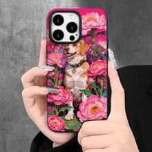 Fundas y carcasas protectoras con diseño de perro y peonía, con orificios grandes, compatibles con phone 16 Pro Max, 16, 15 Pro, 14, 14 Plus/14 Pro Max, 13, 13 Pro, 12 Pro, 11/11 Pro. Regalos para cumpleaños y festividades - Blanco - Ver 3