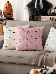 1 pieza/2 piezas Funda de almohada decorativa de Halloween con diseño bordado de calabaza y murciélago, de 18x18 pulgadas, 45cm x 45cm, suave y esponjosa para la temporada de miedo y la decoración otoñal acogedora, solo la funda, decoración de otoño, decoración de habitación