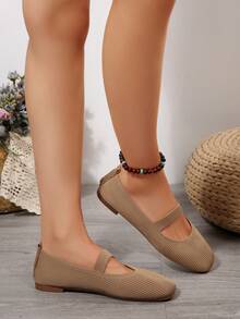 Damen Einfarbige Strick Atmungsaktive Bequeme Mary Jane Ballerinas
