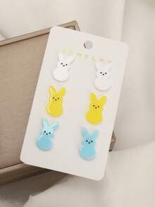 1 Set Cute Cartoon Casual Versatile Everyday Commute Dopamine Bunny Ear Stud Earrings - C - View 2
