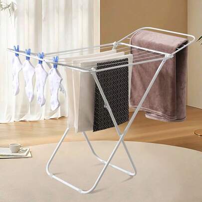 1 peça de varal de roupas, varal dobrável doméstico com duas asas, varal grande independente com asas ajustáveis em altura, 12 trilhos de secagem, prendedores de meias, varal para cobertores, varal de armazenamento, minimalista, economizador de espaço, branco