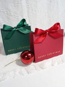 5pcs Christmas Gift Box With Ribbon Bow, Elegant Merry Christmas Party Favor Packaging, Small Treat Box For Holiday Candy, Jewelry, Cookies, Wedding Birthday Party Decoration, Black Box - Christmas Mini Box - View 5