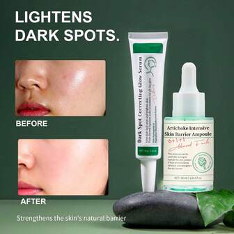 Dark Spot Correcting Glow Serum Artichoke Intensive Skin Barrier Ampoule Set Lightens Dark Spots Strengthens Skin Barrier Niacinamide Essence Facial With Deep Moisturizing Hyaluronic Acid Anti Aging Wheat Bran Whitening Papaya For Wrinkles Fine Lines Freckle Women Men Skincare