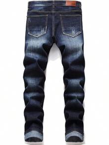 Men's Classic Zipper Biker Regular Fit Flex Jeanhalloween - 255 黑色 - 查看 7