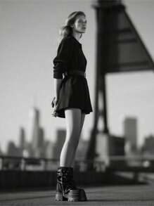 Punk 10cm Platform Tube Boots, New 2025 Women Short Boots, Small Size Heighten Cylinder Boots, British Style - Black - View 6