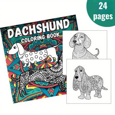 Livre de coloriage de 24 pages sur le thème du Teckel, convenant aux adolescents et aux adultes, avec un design artistique unique, en papier. Comprend 24 faits amusants. Cadeau idéal pour la Saint-Valentin, Noël, Halloween, Nouvel An, anniversaire et fêtes