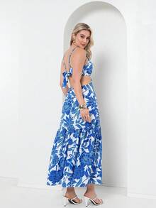 Dress With Elastane At The Back, You Can Tie It At The Back With A Print - 藍色 - 查看 6