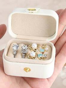 1pc Travel Ring Box, Mini Ring Storage Box, PU Leather Jewelry Box, Portable Earring Organizer, Jewelry Storage Container/Holder For Rings, Earrings And Other Small Jewelry, Holiday Gift - Multicolor - View 2