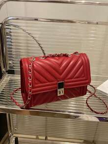 Fashion Solid Color Quilted Square Chain Shoulder Bag, Multifunctional Evening Clutch, Lightweight New Handbag & Wallet, Suitable For Daily Commute Crossbody, Ideal Choice For Office Workers, Casual Coin Purse - Red - View 4