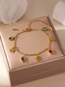 MESTILO 1 件 18K 不锈钢精致花朵和心形链手链，适合女性日常佩戴和派对 - 彩色 - 查看 10