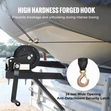 Hand Winch, 544.3 Kg Pulling Capacity, Boat Trailer Winch Heavy Duty Rope Crank With 7 M Polyester Strap And Two-Way Ratchet, Manual Operated Hand Crank Winch For Trailer, Boat Or ATV Towing - Black - View 4