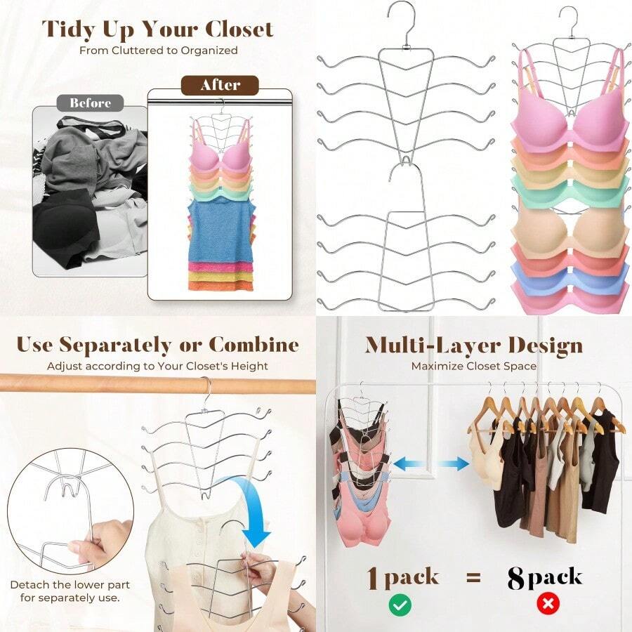 Bra Hangers For Closet Organizers And Storage Tank Top Hanger College Dorm Essentials For Girls Space Saving Hangers For Camisoles Tank Tops Bras Belts Ties Scarves Swimsuits - 銀子 - 查看 1