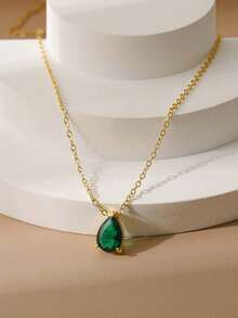 1pc Custom Birthstone Necklace, Zirconia Tear-Drop, Heart Square Gemstone Personalized Birthday Gift, Mom Gift, Best Friend Gift