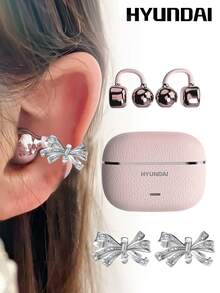 HYUNDAI HY-C03 Fashionable Bluetooth Earphones With Bow Decor, Open-Ear Design, Long Battery Life, Low Latency, Surround Sound, High-Quality Music, Gaming, Calls, Noise Cancellation, Wireless Earbuds, Earrings For Women, Fashion Accessory, Gift For Her - Multicolor + Bow Earrings - View 3