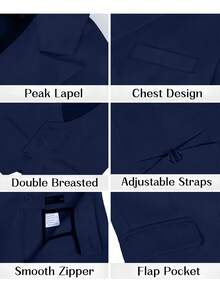 3pcs Navy Blue Boys Formal Suit Set, Toddler Tuxedo Outfit, Wedding Pageboy Suit, Jacket, Vest, Pants, Size 6-16 Years - Navy Blue - View 6