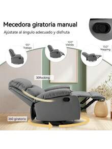 Sillones Individuales Reclinable Modernos Para Recamara - Gris - Ver 4