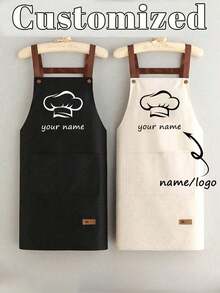 1pc Customized Black Kitchen Cooking Apron, Modern Polyester Oil-Proof Apron, Black Kitchen Apron, Polyester Apron For Garden, Kitchen And Housework Perfect For Home, Restaurant, And Kitchen Cooking