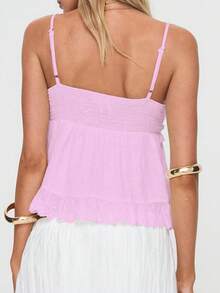 Women Y2K Floral Embroidery Babydoll Tops Fairycore Eyelet Spaghetti Strap Crop Tank Tops Sleeveless Backless Slim Fit Shirt Going Out Peplum Top Summer Streetwear Vintage Aesthetic Clothes - 粉色 - 查看 2