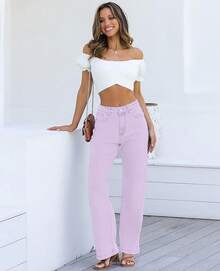 Jeans High Waisted Straight Leg Loose Jeanshalloween - Light Purple - 查看 6