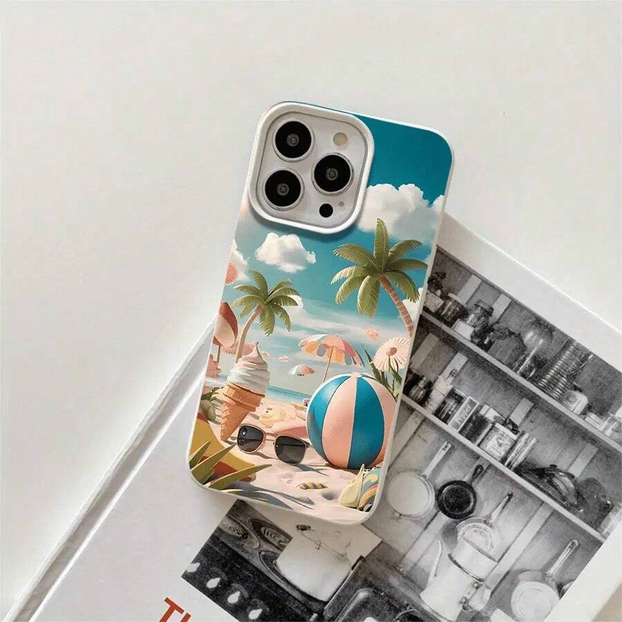Fundas y carcasas protectoras con diseño de bolas de cristal en la playa y orificios grandes, compatibles con phone 16 Pro Max, 16, 15 Pro, 14, 14 Plus/14 Pro Max, 13, 13 Pro, 12 Pro y 11/11 Pro. Regalos para cumpleaños y festividades - Blanco - Ver 1