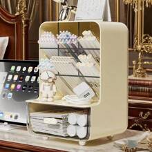 1 pieza Organizador de bolígrafos de escritorio, Caja de almacenamiento de escritorio de oficina con cajón, Soporte de bolígrafos multifunción con 6 compartimentos y 1 cajón, Adecuado para oficina, hogar, escuela