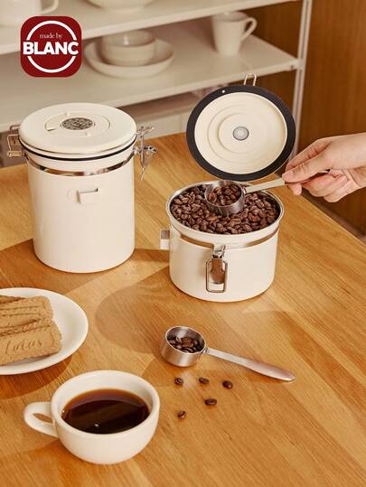 1 件不锈钢密封咖啡容器带勺子，储物罐套装，咖啡罐带勺子适用于咖啡豆茶 1.2L/1.8L