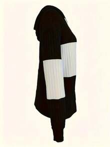 Women's Casual Contrast Hooded Drawstring Zip Jacket - Olive Green And White Contrast Color Block Stitching, Lightweight Stretch, Machine Washable Spring, Fall, And Summer Campus Style Jacket, Zipper Sweatshirt - 黑色 - 查看 3