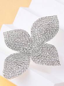 STONEFANS 2pcs Floral Rhinestone Earrings, Exaggerated Sparkly Earrings, Unique Personalized Accessories For Women - Silver - View 5