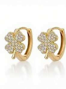 زوج من أقراط البرسيم المرصعة بالزركونيا النحاسية، أقراط البرسيم الرباعي الأوراق المرصعة بالزركونيا الدقيقة، تصميم راقي للارتداء اليومي، مجوهرات هدية