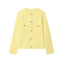 DEEKA 时尚简约圆领长袖针织开衫，百搭秋冬 - 黃色 - 查看 7