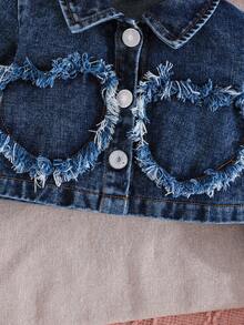 Conjunto versátil y lindo de 2 piezas para niñas bebés: chaqueta de mezclilla con corazón y vestido de tul con moño, para primavera/verano - Rojo - Ver 5