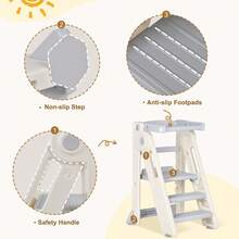 Advwin Foldable Kids Step Stool Adjustable Standing Tower Toddler With Safety Rail For Kitchen & Learning,Grey - Xám - Xem 8