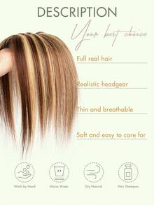 Women's Human Hair Topper Piece - Long Straight Dark Brown (16-18 Inch) Natural Look Hairpiece For Bald Spots & Thinning Hair, One-Piece Clip-On Hair Additions, Versatile Styling, Suitable For All Ethnicities, Hair Volume Enhancement