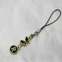 1 pieza Dije con forma de corazón metálico y letra del alfabeto de la A a la Z para celular - Negro - Ver 45