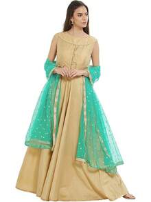 Woman's Embellished Net Dupatta Scarf Shawl Wrap Soft Bridal Wedding - 海綠 - 查看 2